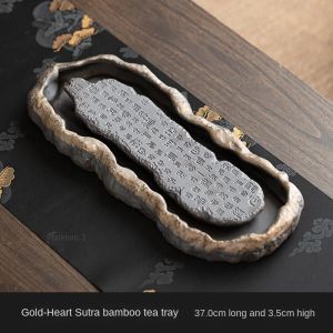 1PC Chinese Retro Scripture Tea Tray Creative Tray Ceramic Pot Load-bearing Dry Brewing Table Water Storage Tea Set