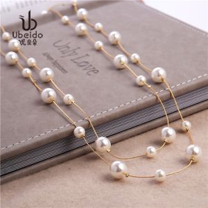 Long Pearl Necklace Womens Fashion Simple Korean Style Sweater Decoration Multi-Layer Circle Hanging Charm Alloy Snake Bone Chain