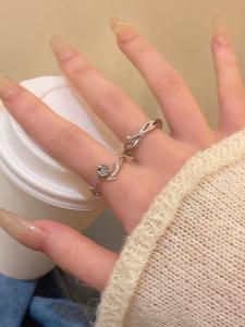 Nhẫn Hoa Cành Gai MUAOOK Dành Cho Nữ Thiết Kế Độc Đáo Hai Mảnh Nhẫn Tròn Hở Tay Đeo Cặp Đôi Phụ Kiện Thời Trang Hợp Kim