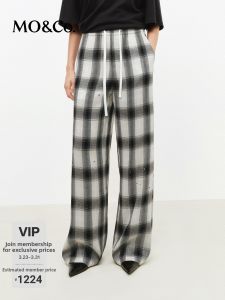 MO&Co. | Linen Tencel Wool Loose Comfortable Check Trousers