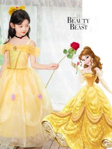 Disney Princess Belle Performance Skirt Childrens Beauty And the Beast Costume Halloween Performance Girls Dress