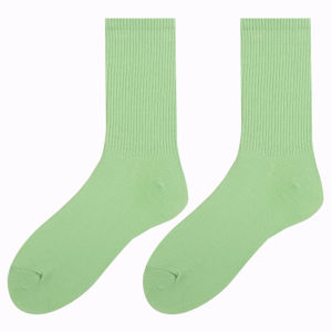 Green Cotton Mid-Calf Socks for Women Fluorescent Color Sporty Candy Colored Personalized Pure Cotton Womens Socks