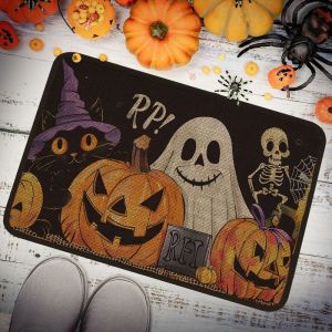 VIKAMA Retro Horror-Themed Halloween Doormat Durable and Non-Slip Entryway Mat Holiday Party Decorative Rug Home Decor