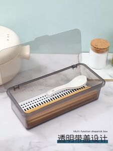 3Pcs Kitchen Tableware Storage Box with Drainer Plastic Utensils Organizer with Cover Dustproof Cutlery Storage Tray Holder Makeup Brush Storage Bins Multi-functional Storage Organizer Box Spoon and Fork Organizer Rack