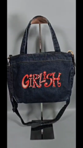 AEIOU No.345 Girlish กระเป๋ายีนส์ ทรงสะพายข้าง + ถือ รุ่น Font ลิขสิทธิ์แท้