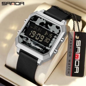 SANDA  Fashion Casual Mens Square Dial Ultrathin Strap Electronic Watch Male Student Digital Complete Calendar Chrono Sports Watch