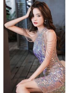 Sequin Evening Dress Fancy French Style Temperament Socialite High-End Dress Birthday Annual Meeting Daily Style Accessible Luxury