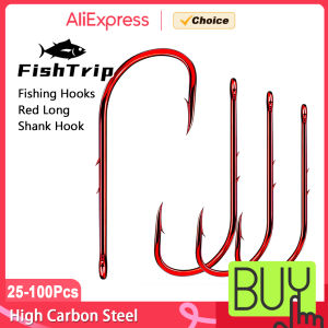 FishTrip Long Shank Hook Red Baitholder Fishing Hooks Worm Baits Hook High Carbon Steel for Bream Cod Surfperch for Sea Bass