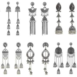 Ethnic Style Vintage Earrings Exotic Metal Carved Peacock Beads Bell Tassel Long Indian Earrings Earrings for Women