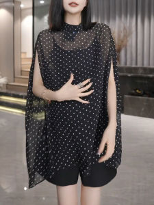 UYFY | Black Mesh Polka Dot Womens Summer New Loose Slimming Top Breathable Casual Style Round Neck Short Sleeve Sun Protection Clothing