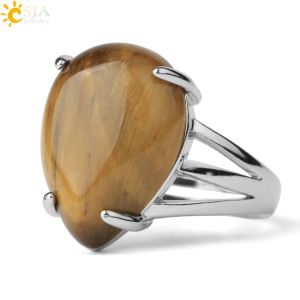 CSJA Water Drop Crystal Rings Natural Stone Ring for Girl Ametist Purple Rose Pink Quartz Green Aventurine Proposal Jewelry G689