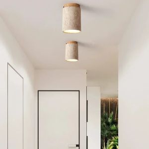 Đèn LED Ốp Trần Phong Cách Nhật Bản Đèn Tròn Gắn Trên Bề Mặt Đèn Gỗ Đá Cho Phòng Khách Hành Lang Hiên Nhà Ban Công 110V-220V