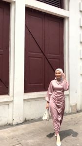 Clemira Dress Serut Satin Polos Gamis Terbaru Bridesmaid Kondangan
