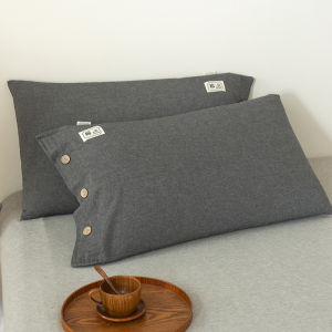 SUNLIGHT HOME 2 Pieces Cotton Button Pillowcase1 Pair Simple Solid Color Pillow CaseBreathable Plaid Pillow Cover