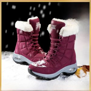 White Fleece Lined Snow Boots Womens Winter Warm Ski Cotton Boots Cold Resistant down to -40 Degrees Large Cotton Shoes