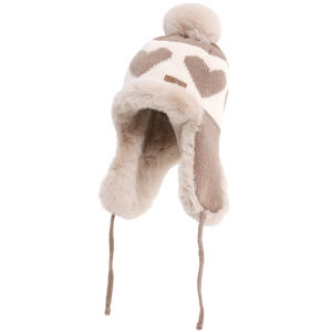 Hot Sale Women Cute Plush Winter Hat Love Print Pompoms Beanie Hats Lovely Ear Protection Cap For Girls