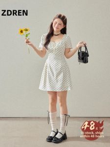 ZHANGDAREN | Đầm Dập Hông Kiểu Pháp Có Chấm Bi Cho Người Béo
