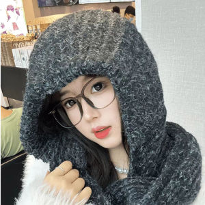 หมวกไหมพรมถักหนาสำหรับผู้หญิงในฤดูหนาวแบบหน้ากว้างทรงกลม หมวกไหมพรมถักแบบสวมหัวแบบสวมหัวแบบหนาสำหรับผู้หญิง