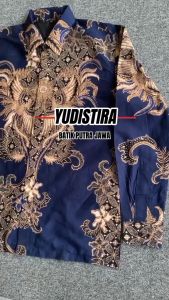 BATIK PUTRA JAWA Motif YUDISTIRA NAVY Kemeja Batik Pria Slimfit Premium Bahan Katun Lapis Furing