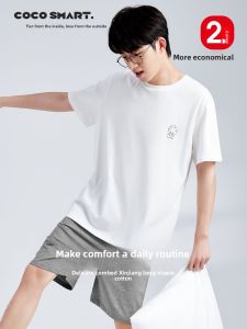 Coco Smart | Pure Cotton Sleepwear Set For Men Spring Summer Lightweight Short Sleeve Shorts Home Clothes Thin Cotton Youth Student Casual