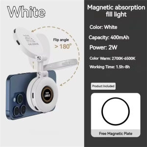 2in1 Portable Foldable Magnetic Rechargeable Ring Fill Light Phone Holder Perfect for Travel Desktop Selfies Video Makeup