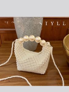 Ugals ภาษาฝรั่งเศสคําวินเทจสุภาพสตรี Handทอลูกปัดหมอนมุกบอสตันมือถือกระเป๋าสะพายข้าง นุ่ม โพลีเอสเตอร์ ซับใน ไม่มี Interlayer ขนาดเล็ก