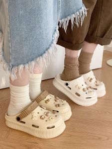 Cute Themed EVA Thick Heel Flip Flops Womens Summer Beach Sandals Anti-Slip Open-Toe Slip-On Shoes Korean Style Flat Bottom