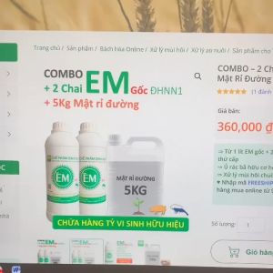 COMBO 2 lít Chế phẩm EM gốc và 5kg Mật rỉ đường. Men vi sinh ủ phân rác bã hữu cơ làm Phân Bón. Xử lý mùi hôi Chăn Nuôi. Sạch ao hồ Cá Tôm