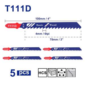 XCAN 5pcs Jigsaw Blades HCS Steel T-Shank Curve Cutting Tool For Wood Plastic T101AO T101B T101D T101BR T111C T144D T244D