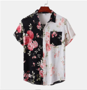 Mens Hawaiian Shirt Loose Fit Short Sleeve Digital Printed Summer Casual Wear Lapel Thick Style