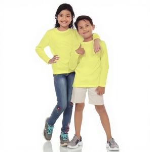 Kaos Polos Anak Oneck Lengan Panjang Bahan Katun Combed 30s Warna Pale Yellow