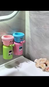 BABYUNION Magnetic Cartoon Toothbrush Cup Holder Set for kid No Drill Bathroom Organizer for Electric/Oral Care Strong Adhesive Wall Mount & Drip-Free Design Mouthwash Cup Wall-Mounted Bathroom Storage Rack for Children