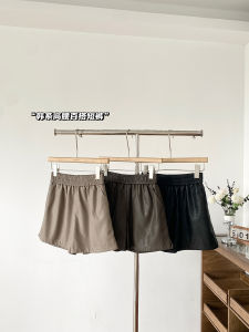 Quần Short Ống Rộng Lưng Thun PU Da Thời Trang Phong Cách Hàn Quốc Cho Nữ Quần Short Ống Đứng Ôm Sát Cơ Thể Thường Ngày Mùa Thu 2025