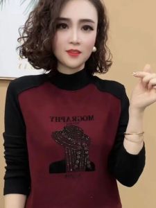 เสื้อชั้นในทรงเข้ารูป ผ้าขนแกะสองหน้า คอสูงครึ่งตัว เสื้อชั้นในผู้หญิง ฤดูหนาว แขนยาว ปกติ ความหนาปกติ เสื้อผ้าทำงาน