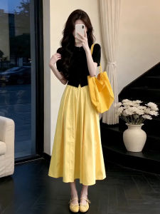 SENWA | Stylish Summer Yellow 2-Piece Set 2026 New Style Short Sleeve T-Shirt and Midi Skirt
