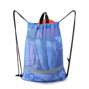Brifit Mesh Drawstring Bag with Zipper Pocket Beach Bag for Swimming Gear Backpack Reflective Large Bag Fins for Adults Boys Girls Sports Football Soccer Kickboard Washable Foldable Bag