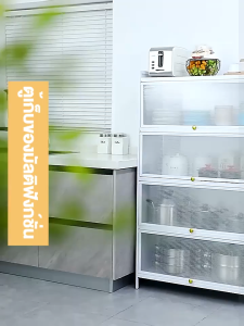 ตู้กับข้าว ตู้เก็บของ มีล้อ ฝาปิดกันฝุ่นกันหนู ชั้นป้องกันสนิม กันน้ำ ขนาด 145x32x100cm และ 164x40x120cm สีขาวและสีดำ ตู้เก็บของอเนกประสงค์ สะดวกในการเคลื่อนย้าย