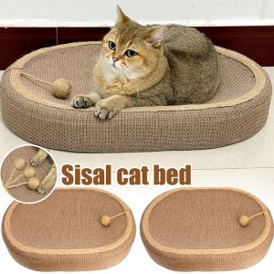 แผ่นรองกันรอยขีดข่วนรูปวงรี2in ของเล่นที่ฝนกรงเล็บ1บอร์ดข่วนเล็บแมวผ้าป่านศรนารายณ์ทนทานต่อการสึกหรอเตียงนอนแมว