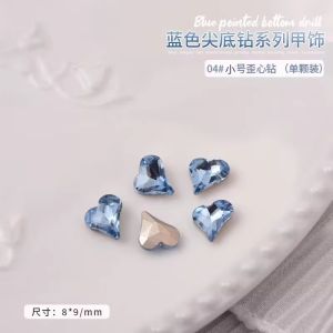 Light Blue Manicure Jewelry Small Size Flat-Bottomed Fancy Shape Rhinestone Mixed Glass Drill Pointed Bottom Crooked Heart Super Flash Big Diamond Nail Ornament