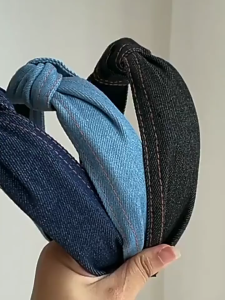 Bando Jeans Classic Twist Aksesoris Gaya Kekinian Headband Denim Casual Chic Korean Fashion Style