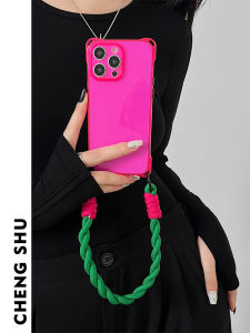 เคสโทรศัพท์มือถือแบบสะพายข้าง Apple iPhone 14 pro Max Pure Fluorescent Red ป้องกันการตกหล่นแบบเต็มจอพร้อมสายรัดแบบพกพา