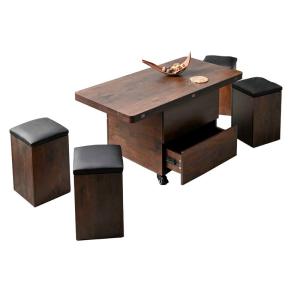 GUANYU | Multi-functional Foldable and Extendable Coffee Table with Storage and Stool