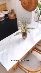 [60cm x 1/3/5 Meter]Wallpaper Dapur Stiker Bahan Alumunium Foil Motif Marmer Putih Corak Gold dan Hitam Anti Minyak Air dan panas