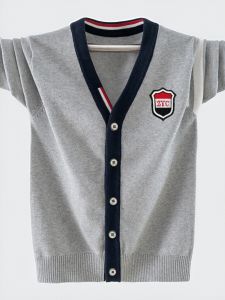 Boys Autumn Sweater Jacket Thin Pure Cotton Teenage Knitted Shirt Casual Loose Fit Long Sleeve round Neck Fashionable Youthwear