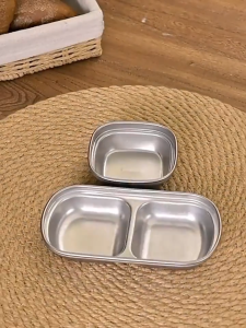 1pc Korean Samgyupsal Saucer Stainless Steel Sauce Dish Seasoning Dish Dipping Bowl