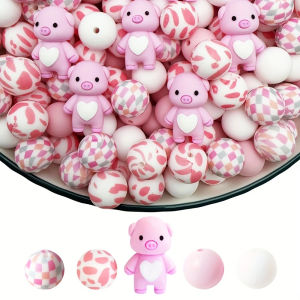 25PCS pig/animal silicone bead set perfect for DIY handmade crafts such as keychains necklaces bracelets etc