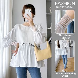 Pregnant Womens Spring Fashion Two-Piece Illusion Color Block T-Shirt
