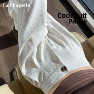 La Chapelle | Ivory Icy Silk Thin High-end Loose Fit Womens Wide-leg Suit Trousers