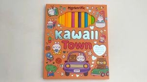 Kawaii Town Markerific Colouring Book Gift Set With 6 Pastel Markers To Color (Hardcover) For Kids
