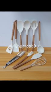 เครื่องครัวมินิมอล ตะหลิวซิลิโคน ทัพพี กระบวย ที่คีบอาหาร เครื่องครัวซิลิโคนทนความร้อน สีขาว